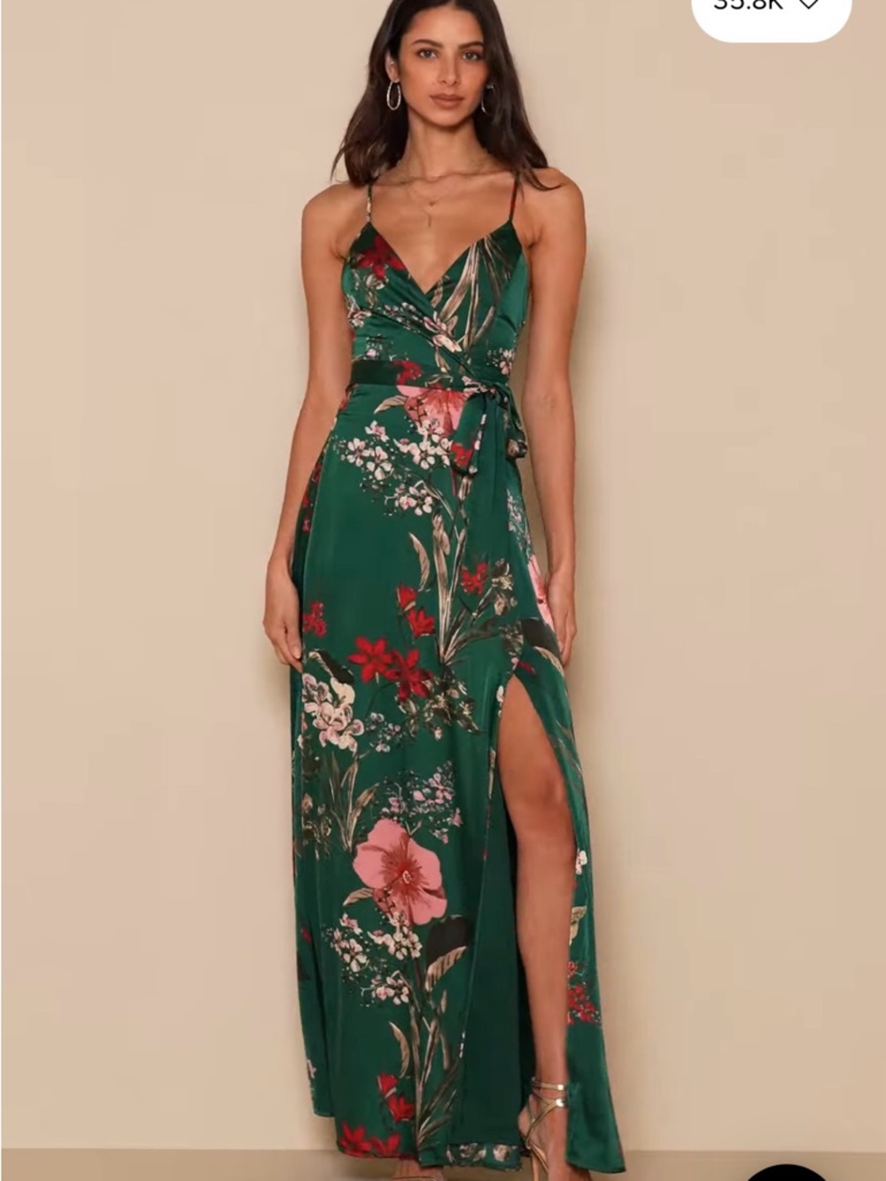 Lulu’s Still the One Green Floral Wrap Maxi Dress with Slit
